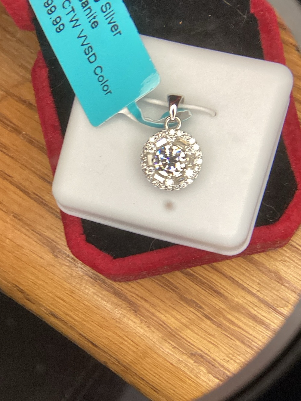 Sterling Silver White Halo Pendant Necklace with moissaniteAccent